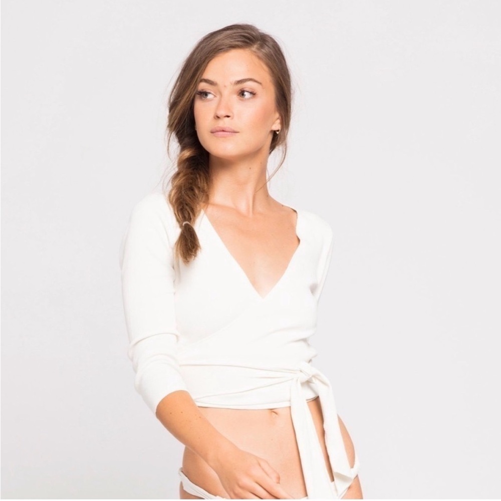 L*Space Pink Ribbed Camilla Wrap Top White- Size Small
